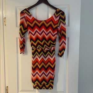 ICON Zigzag Bodycon Dress in Red, Orange, Green & Black